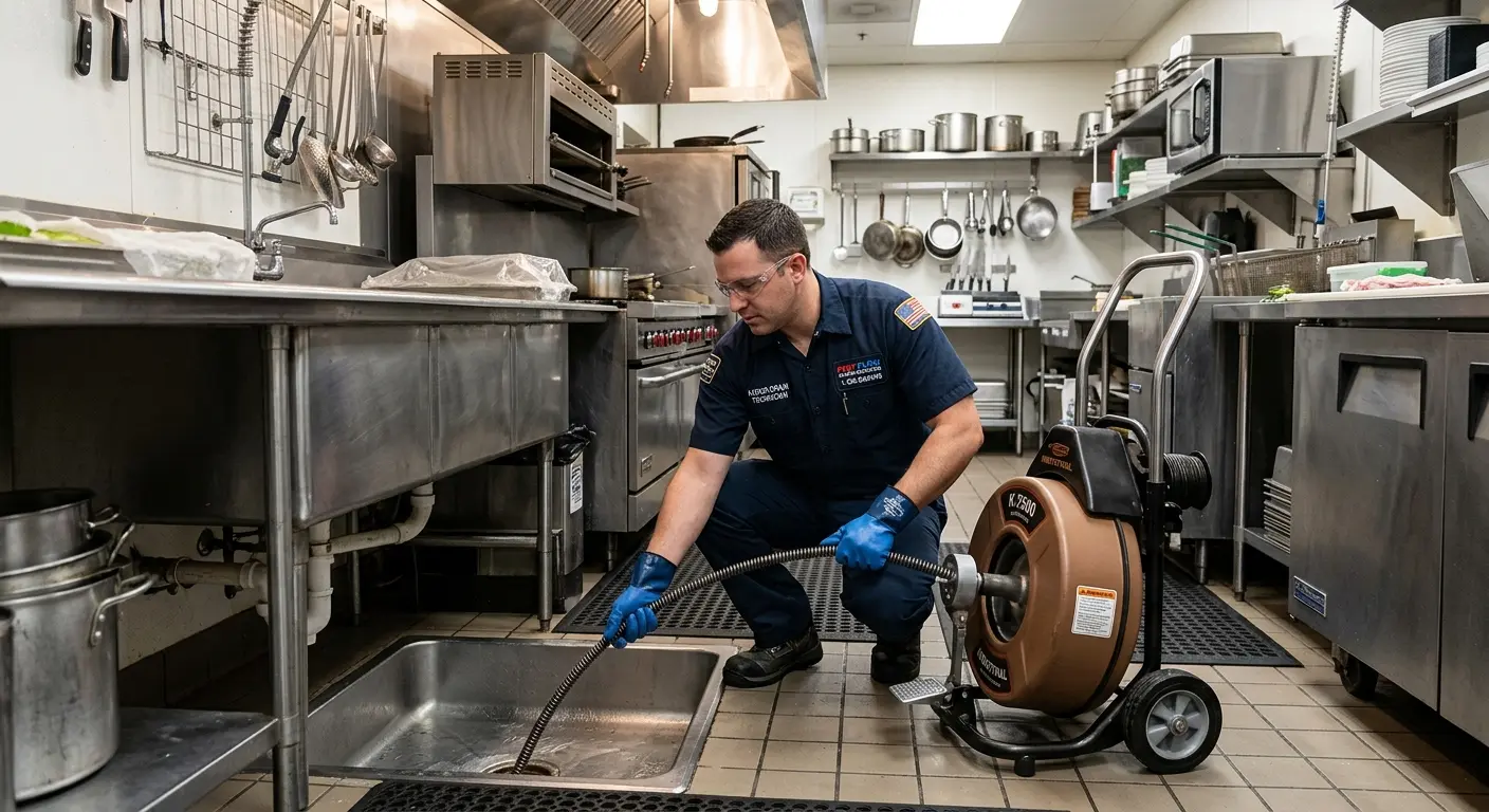 Commercial drain cleaning service in a restaurant kitchen in Sevierville
