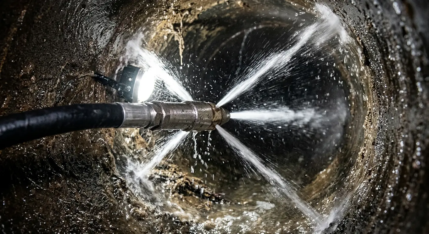 High-pressure hydro jetting nozzle cleaning sewer pipe for Trenchless Sewer Repair in Sevierville